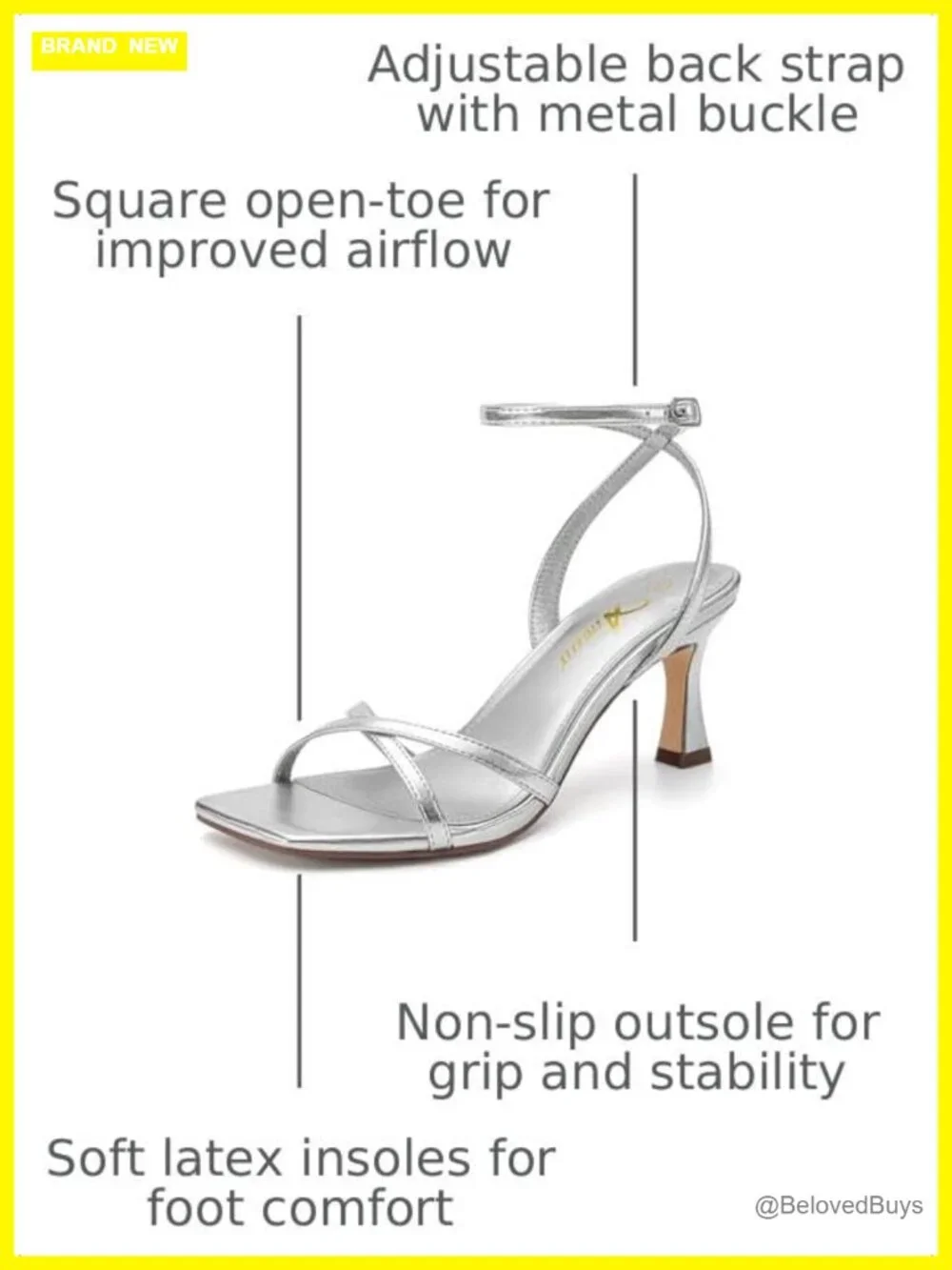 Women's Square Open Toe Strappy Kitten Heels Prom Bridal Low Heel Sandals